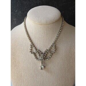 Prong Set Clear Rhinestone Choker Necklace Vintage Costume Jewelry